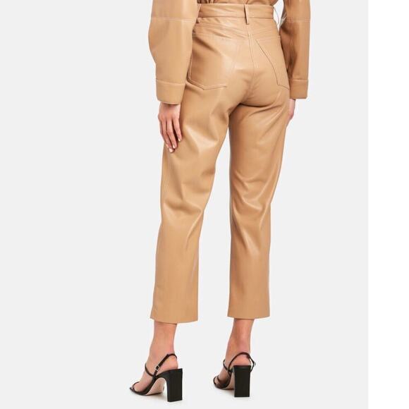 Nanushka Ivy Vegan Leather Trousers in Caramel Straight Leg High Rise - Picture 2 of 8